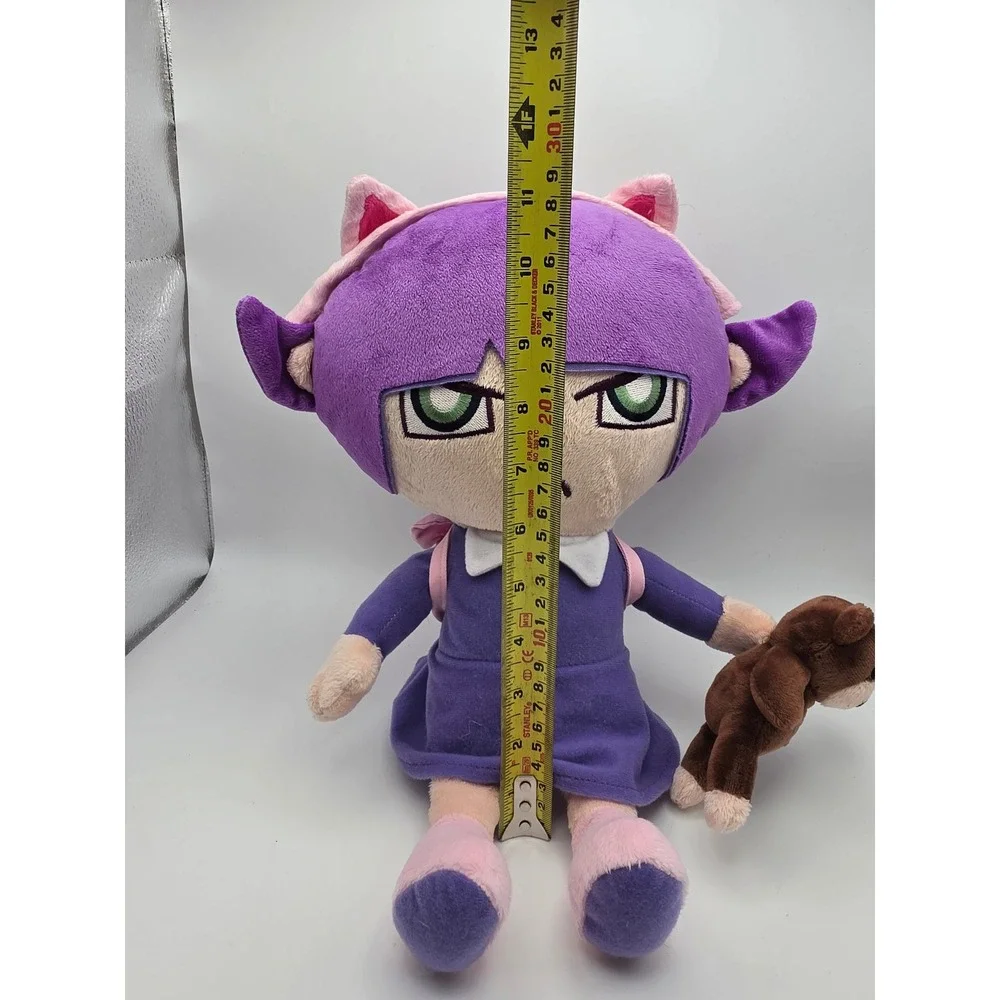 Purple Haired Anime Girl Plush Doll with Teddy Bear and Monster Backpack 12 inch